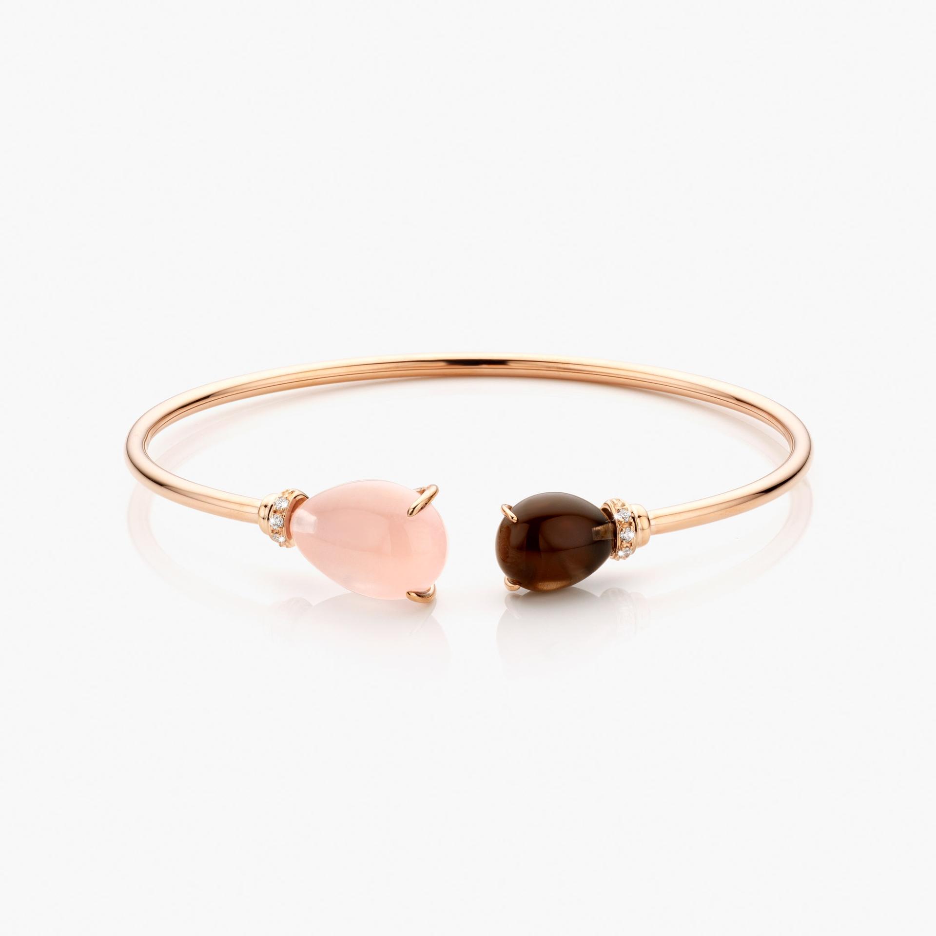 Rose gold bracelet set with brown and pink quartz and diamonds made by Maison De Greef