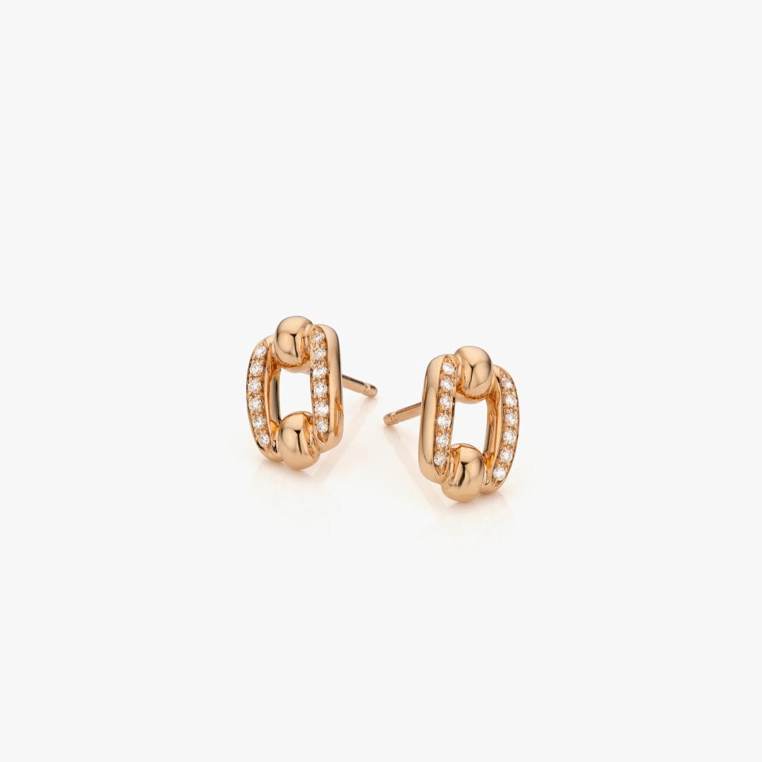 Mini Link rose gold earrings with diamonds. made by Atelier Wittmann
