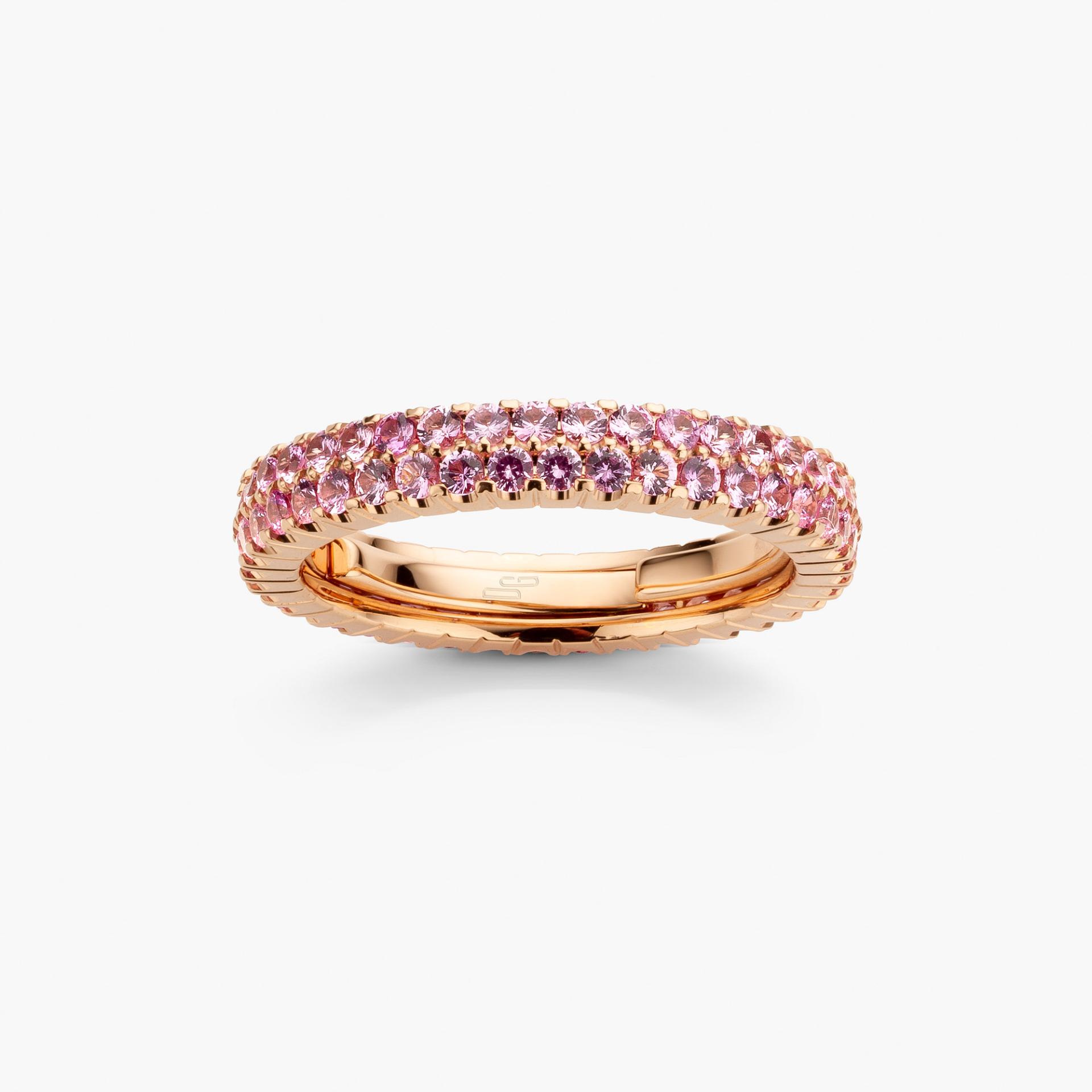 Rose gold ring Extensible set with pink sapphires made by Roberto Demeglio