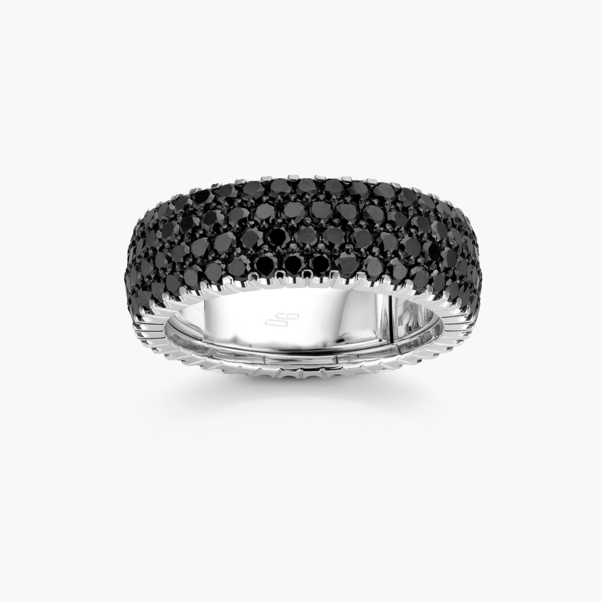 White gold ring Extensible set with black diamonds made by Roberto Demeglio
