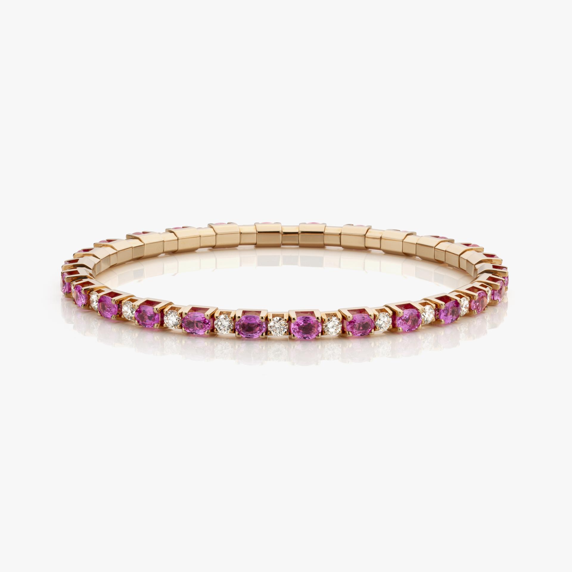 Rose gold bracelet Extensible set with diamonds and pink sapphires made by Demeglio