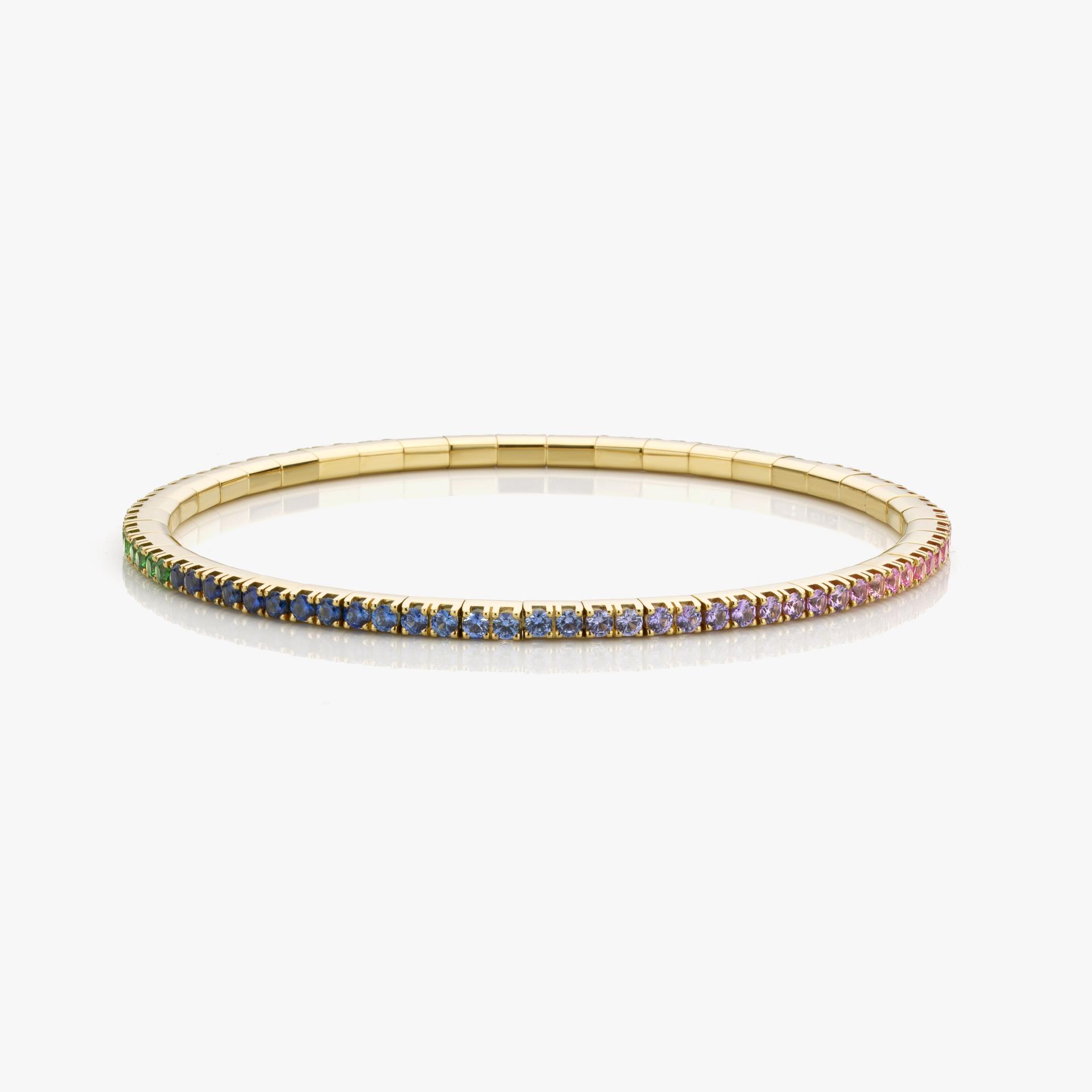 Yellow gold bracelet Extensible set with multi-colored sapphires made by Demeglio